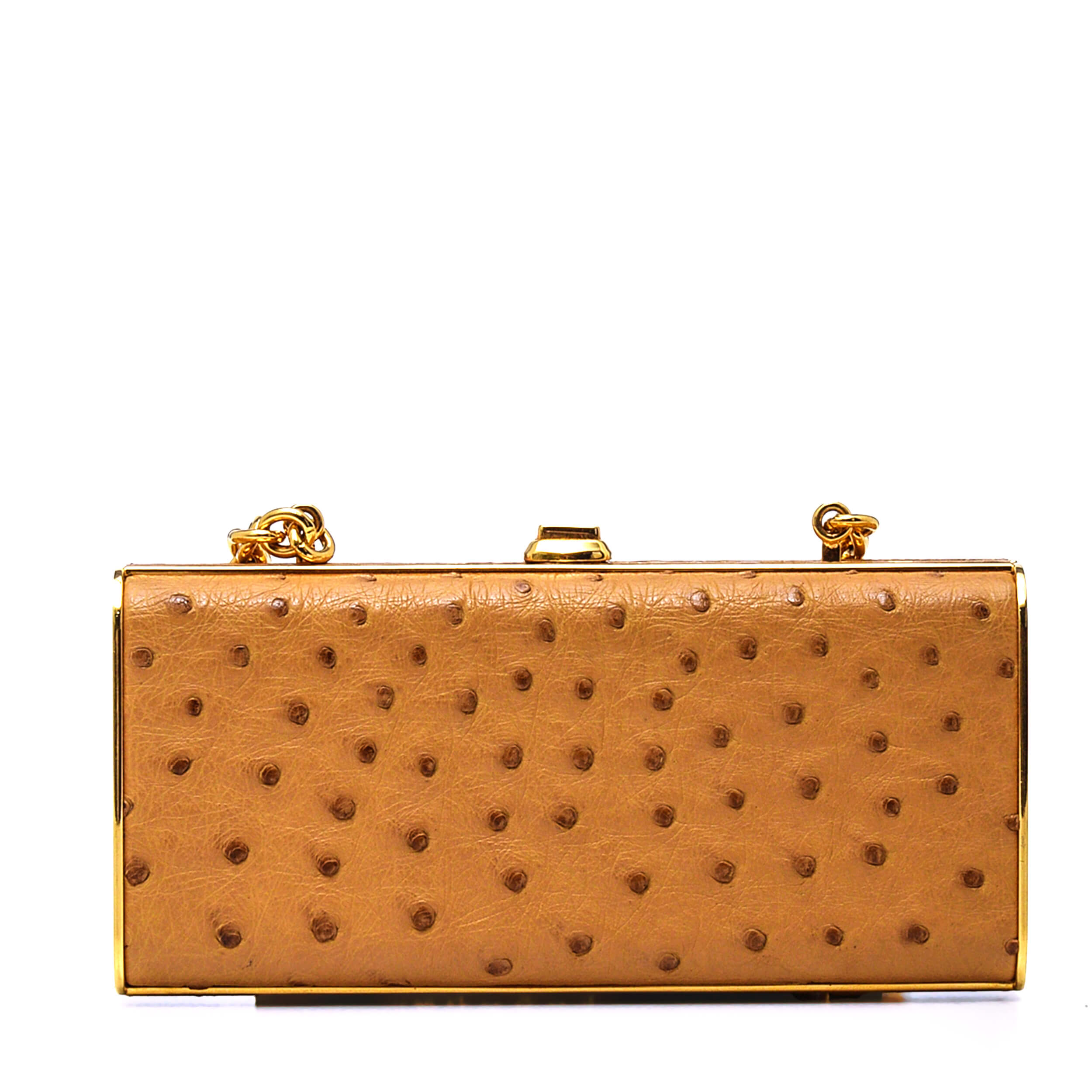 Miu Miu - Beige Ostrich Leather Clutch With Chain Strap